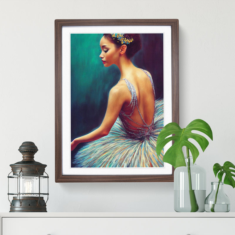 Beautiful Ballerina - Single Picture Frame Print, 64cm H x 46cm W x 2cm D, Walnut Framed