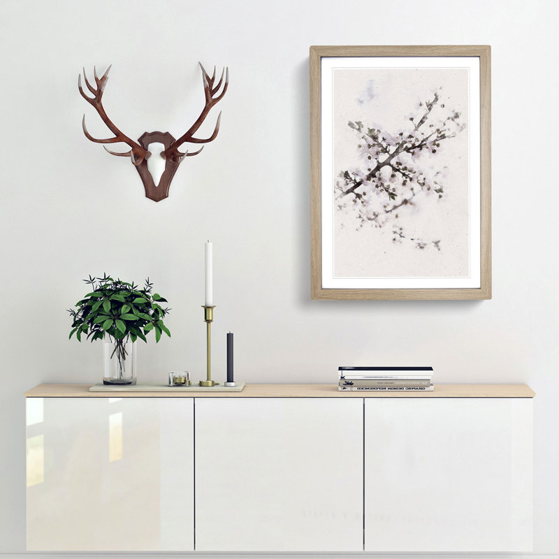 Branch of a White Cherry Blossom Tree - Framed Print, Oak Framed, 87cm H x 62cm W x 2cm D