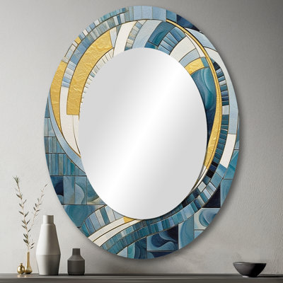 Gold Constructing Blue Realms II - Grand miroir mural ovale sur métal