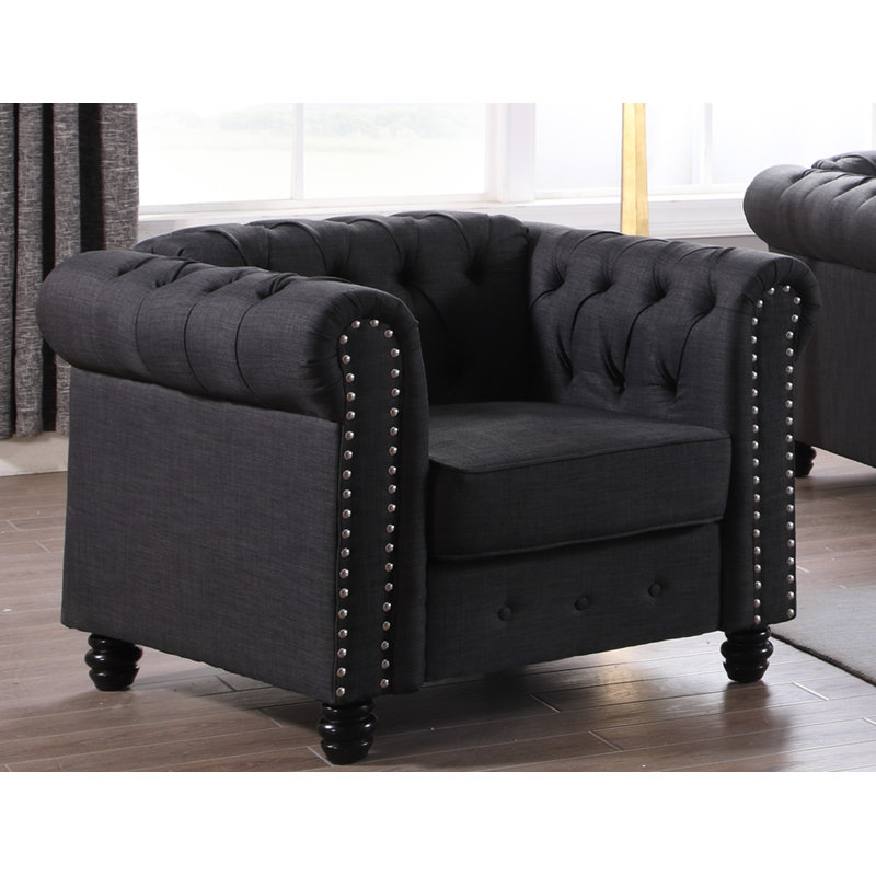 Fauteuil en lin touffeté 39 po, Gris foncé
