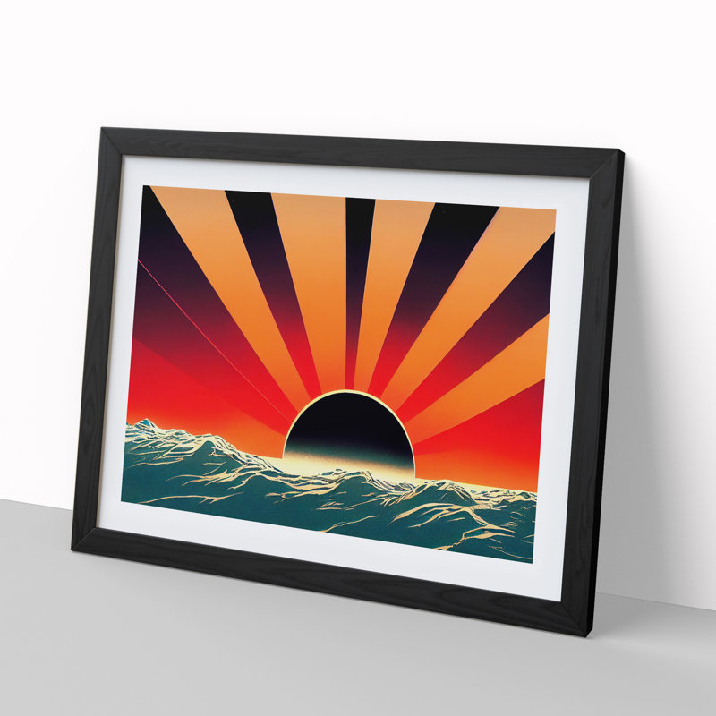 Mesmerising Seascape At Sunset Abstract 1 Piece Single Picture Frame Wall Art, 46cm H x 64cm W x 2cm D, Black Framed