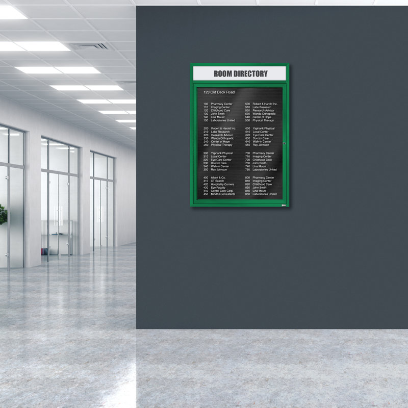 Carte à fixation murale délimitée directory cabinet, Vert thermolaqué, Un, H 48 po x l 36 po