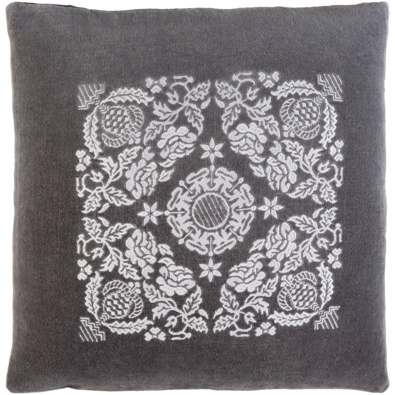 Charcoal and Light Gray Embroidered Cotton Square Pillow Set