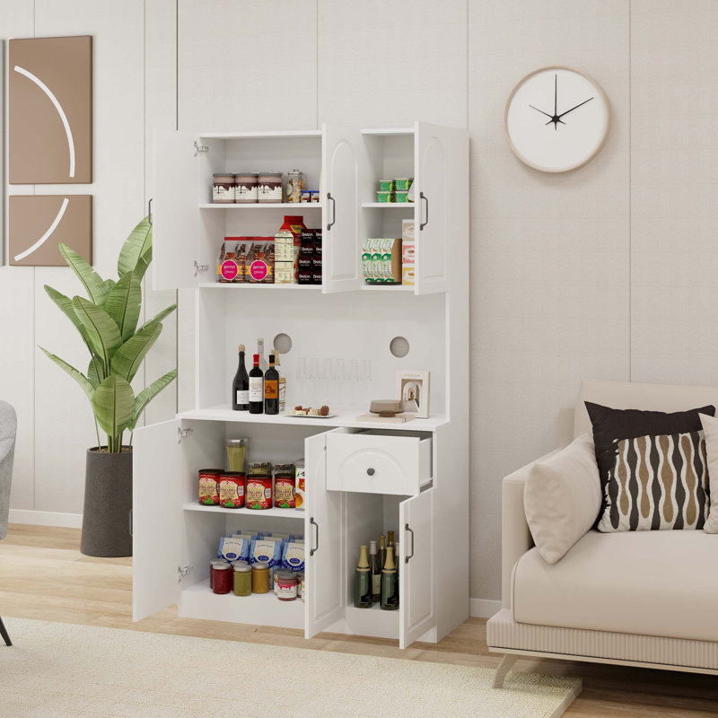 White MDF 71" Kitchen Pantry Storage Cabinet with 6 Doors and 1 Drawer