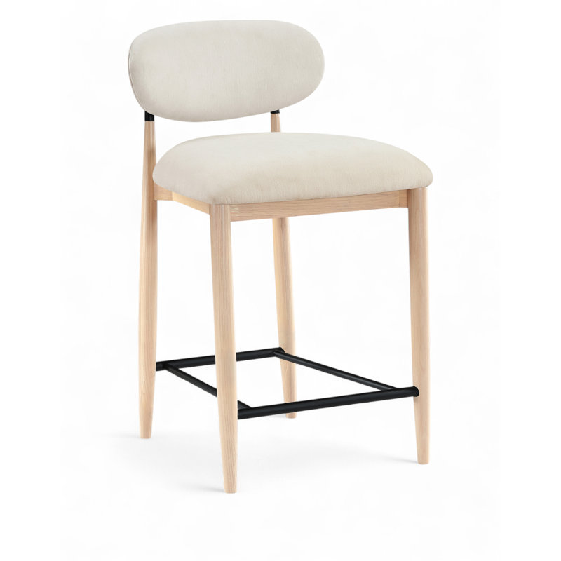 Tabouret en tissu Riccio, Naturel, Fini thermolaqué, Tissu polyester crème
