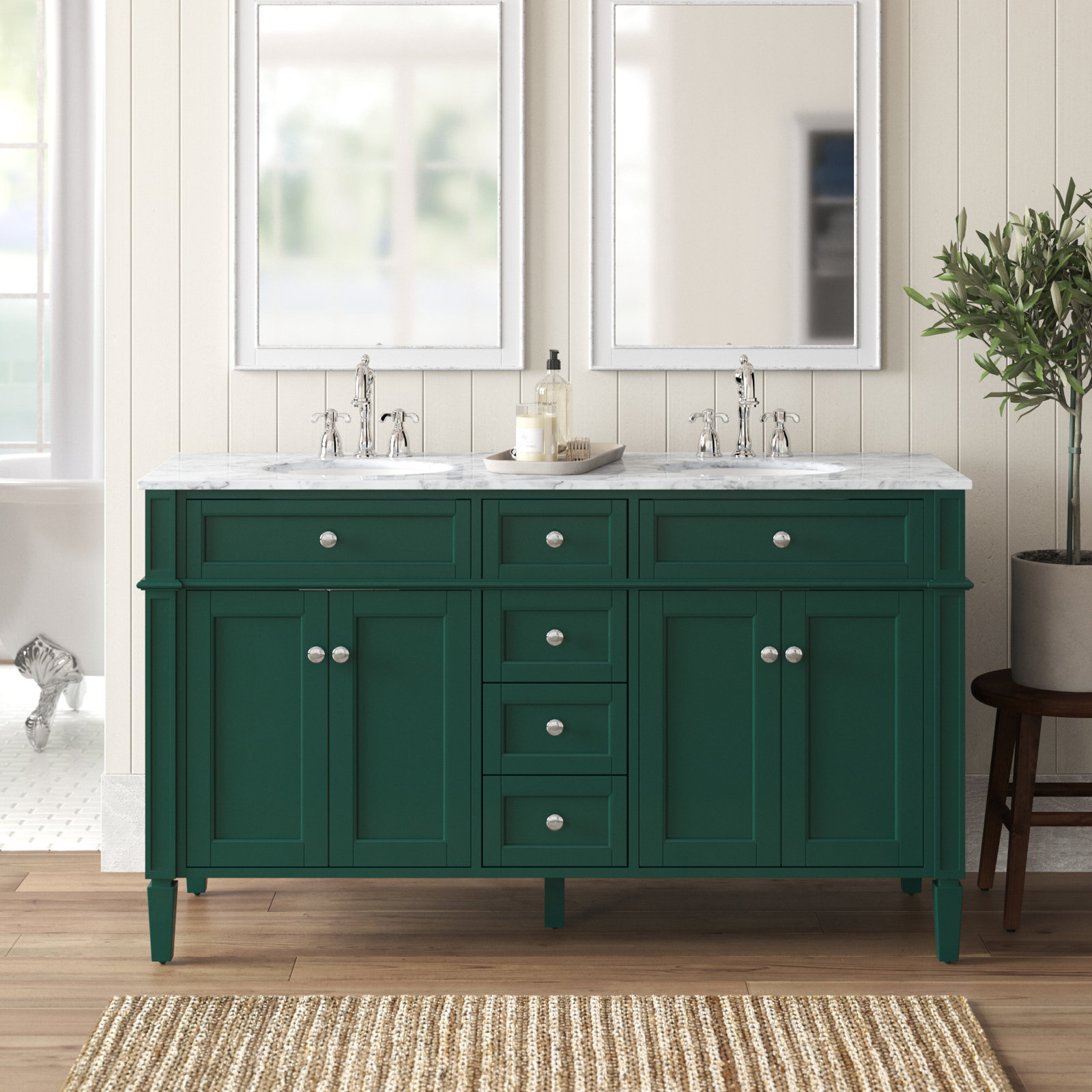 Rivers 60'' Double Bathroom Vanity, Green
