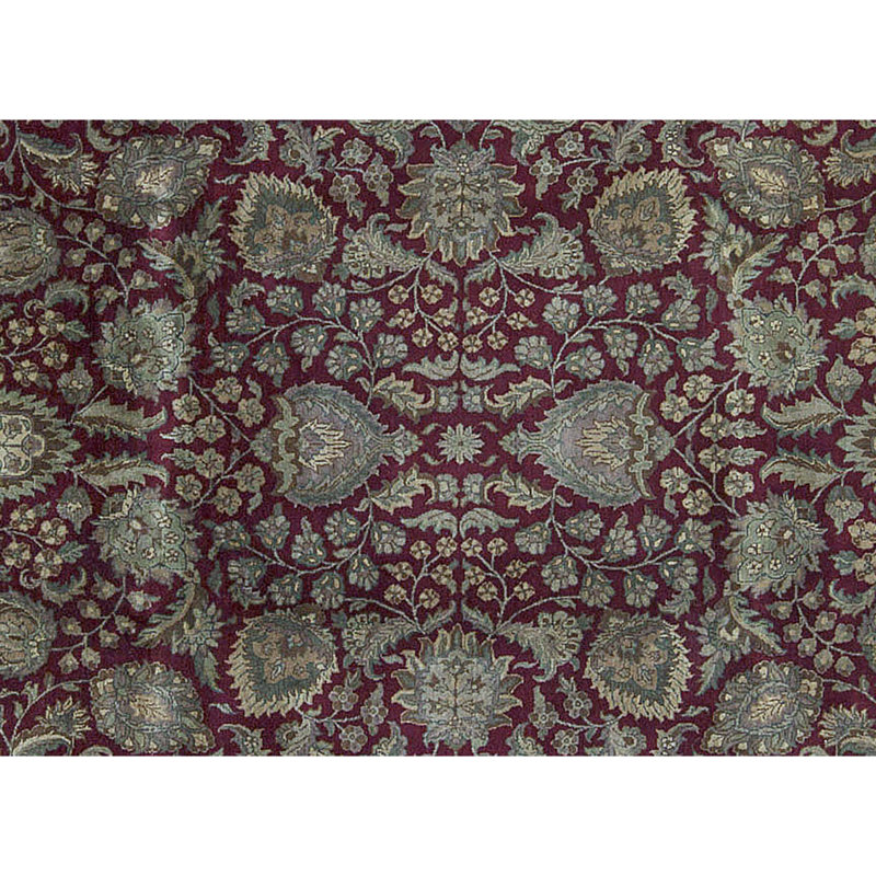 Tapis rouge, gris et bleu noué à la main de haute qualité