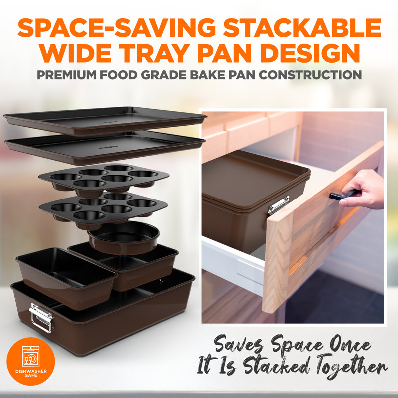 NutriChef 8-Piece Brown Nonstick Stackable Bakeware Set