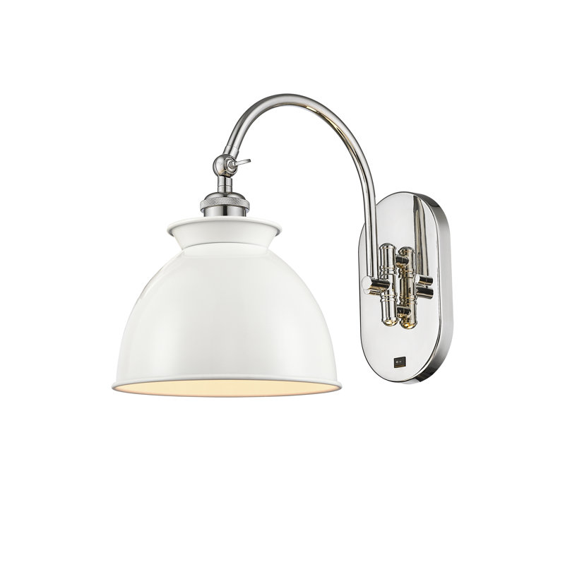 Bras pivotant en acier Gustau, Incandescent, Blanc lustré, Nickel poli