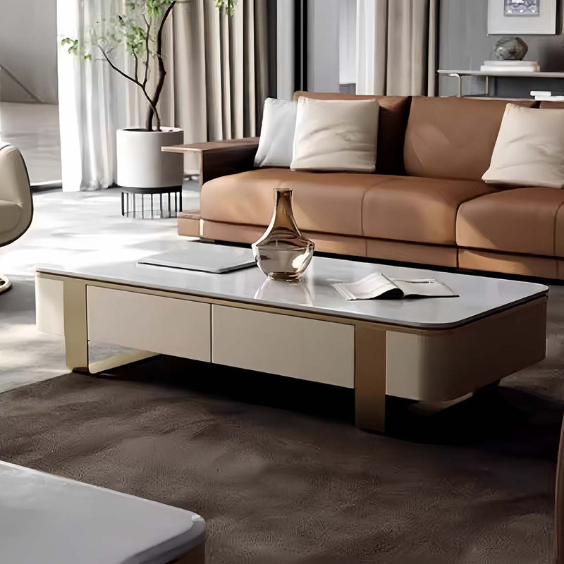 Table basse moderne Modern Italian, Blanc, H 14,2 po x L 47,2 po x l 23,6 po