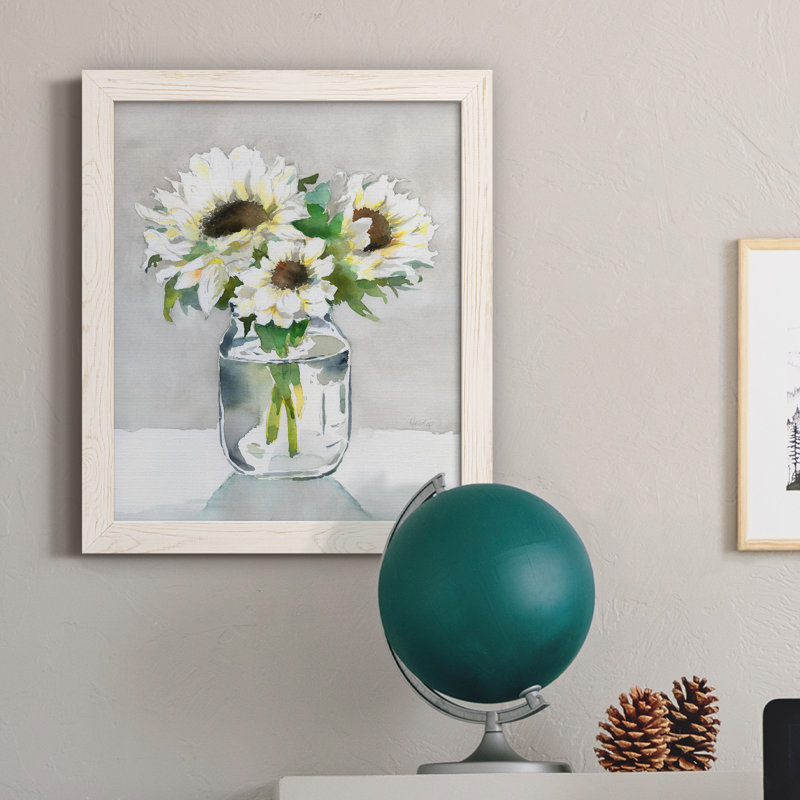 Tournesol II - peinture sur toile encadrée, H 24 po x l 18 po x P 1,5 po, Cadre blanc