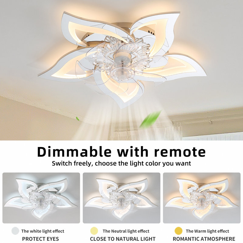 27In Ceiling Fan With Lights Remote Contro Dimmable Led,6 Gear Wind Speed Fan Light, Silver