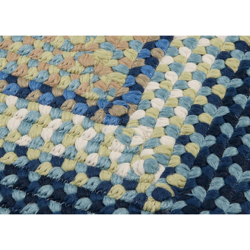 Tapis géométrique jaune en polypropylène Aylo, Carré 7 pi, Beige / bleu