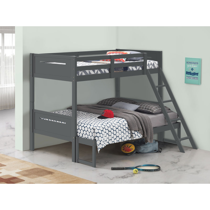 Lit superposé simple au-dessus d'un lit simple en bois Anderson gris, Lit superposé simple sur simple, Gris