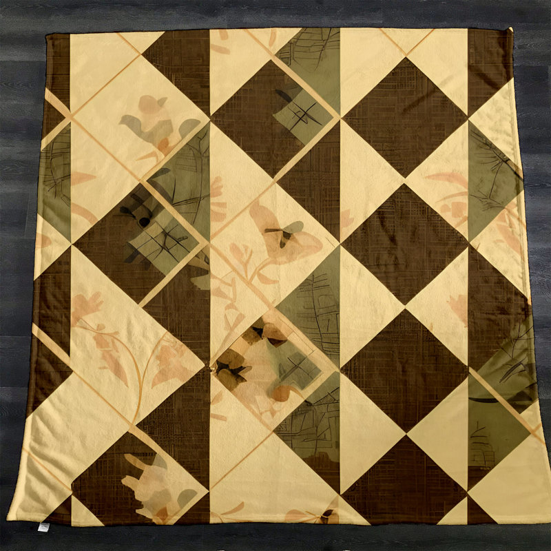 Throw Blanket, 51" W x 60" L, Geometric Shapes/Abstract, Brown/Yellow/Green