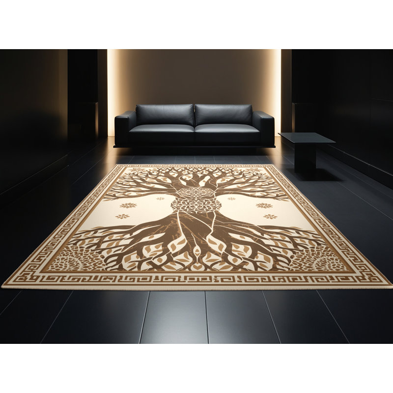 Machine Washable Abbotstown Global Inspired Moroccan Rug in Beige – Beige Binding, 5x8