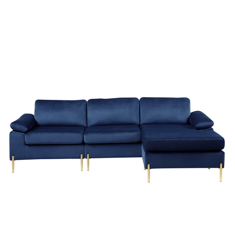Canapé et méridienne réversible en velours de 101 po de large Fluery, Velours bleu marine