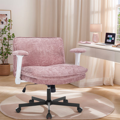 26in W Teddy Velvet Home Office Chair,350LBS Crosslegged Desk Chair with Lumbar Support&Adjustable Armrests