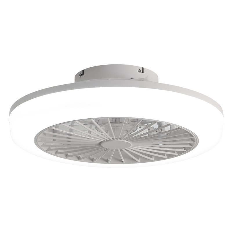 18 Inch Enclosed Ceiling Fan With Light And Remote, Flush Mount Bladeless Modern Low Profile Ceiling Fan For Bedroom Kitchen Dining Room