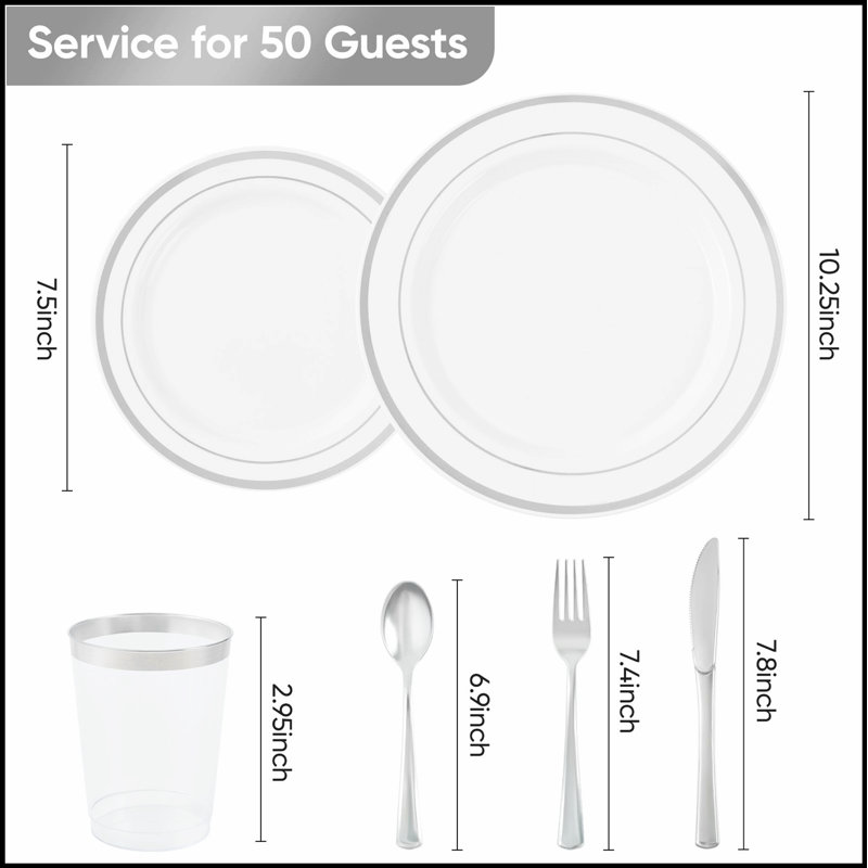 Durable Gold and Silver Plastic Tableware Set for Large Gatherings, Reusable and Elegant for 50+ Guests