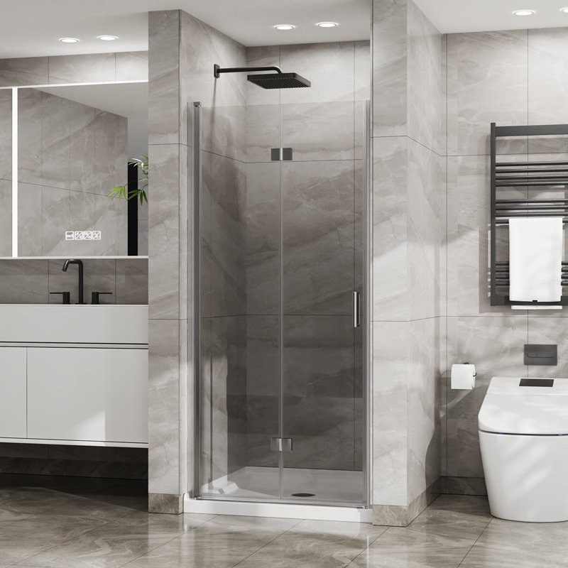 34"X 72" Bifold Frameless Glass Shower Door, Silver