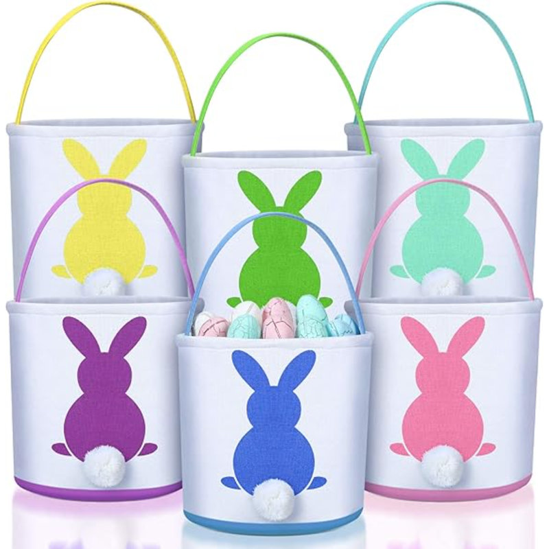6 œufs de Pâques panier de lapin panier fourre-tout en toile avec poignée pour la chasse au cadeau