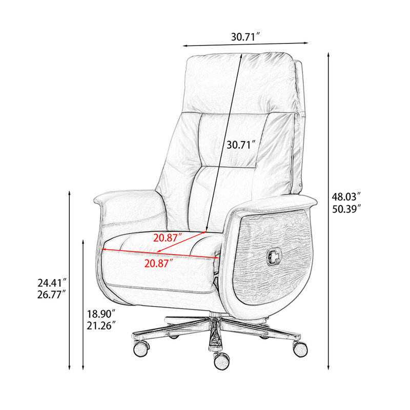 Silver Hight adjustable Genuine Leather + Faux Leather + Steel Office Chair, Black