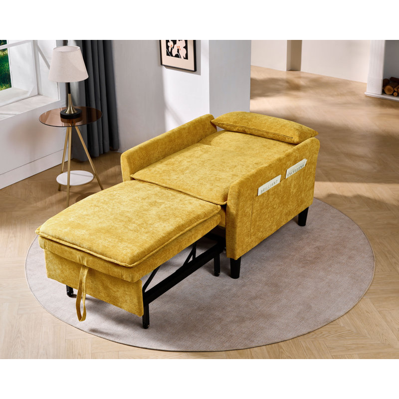32.28" Chenille Single Sofa Bed / Pull-Out Sleeper Chair / Armchair, Mustard Yellow
