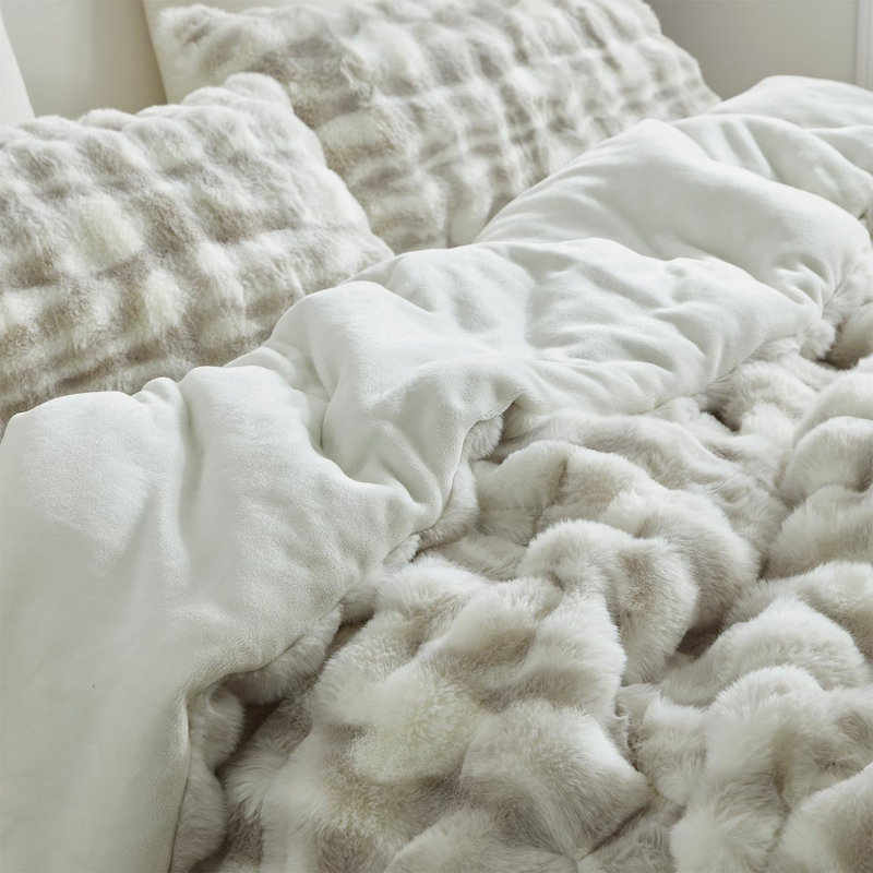 Coma Inducer Oh Deer Faux Fur Oversized Comforter Set, Alaskan King Comforter + 4 King Shams, Gray