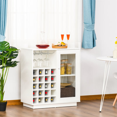 20 Bottle Floor Wine Bottle & Glass Rack in White