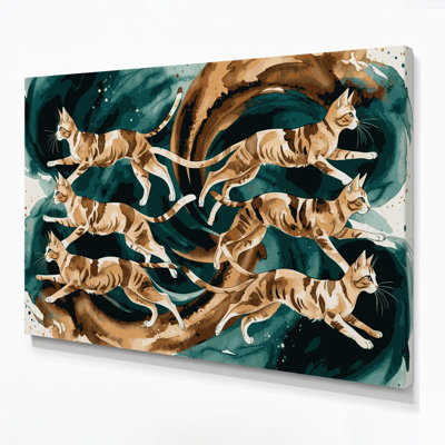 «Cats Chausie», art mural sur toile vert