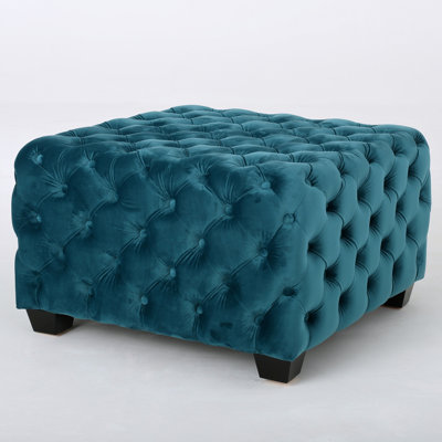 Modern Velvet Button Tufted Fabric Ottoman, Bench Footstool w/ Wood Legs Ottomans Storage Navy Blue -  Everly Quinn, D9E6FEFA0BC4469582794C197EF4CB0D