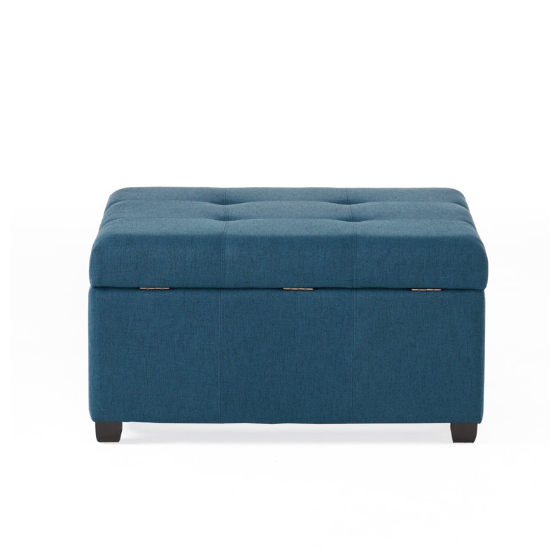 Repose-pieds capitonné avec couvercle à fermeture en douceur CARLSBAD, repose-pieds et table basse en tissu bleu marine pour le salon