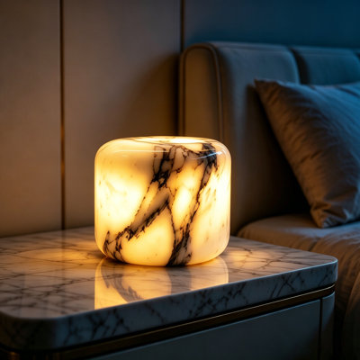 Lampe de table en marbre de Carrare mauve, veilleuse portative à luminosité réglable à 3 lumières, petite lampe d'appoint en marbre à chargement USB-C pour le salon de la chambre à coucher de la salle de bain