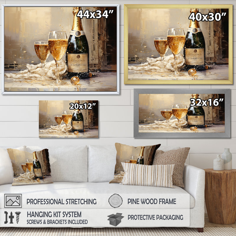 Golden Champagne In Glass II - Wine & Champagne, reproduction d'art sur toile, H 24 po x l 32 po x P 1 po