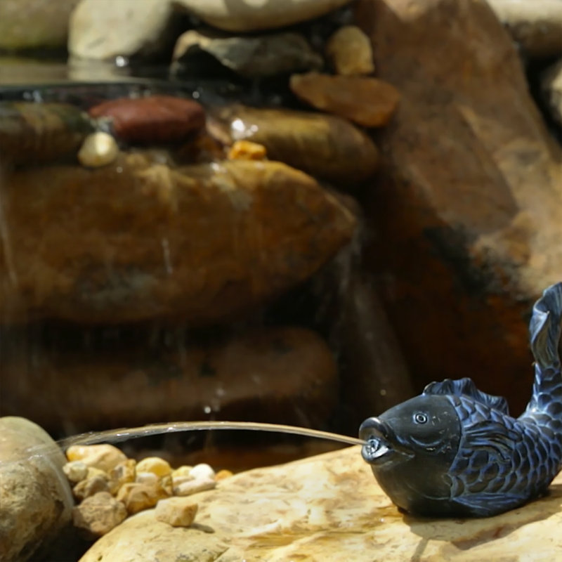 Blue Resin Fish Pond Spitter Fountain