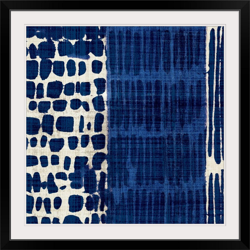 « i », reproduction d’art Indigo Batik, Cadre noir, H 20" x l 20" x P 1"