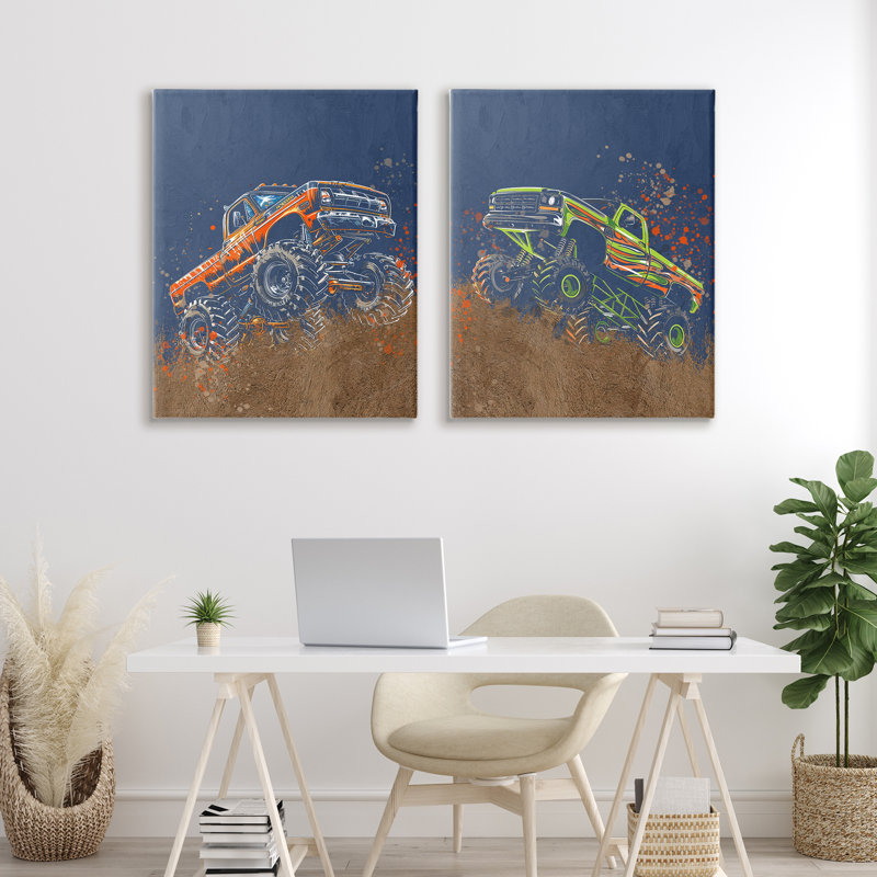 Ensemble de toile 2 pièces Monster Truck Jam, design par Kim Allen, H 30 po x l 24 po