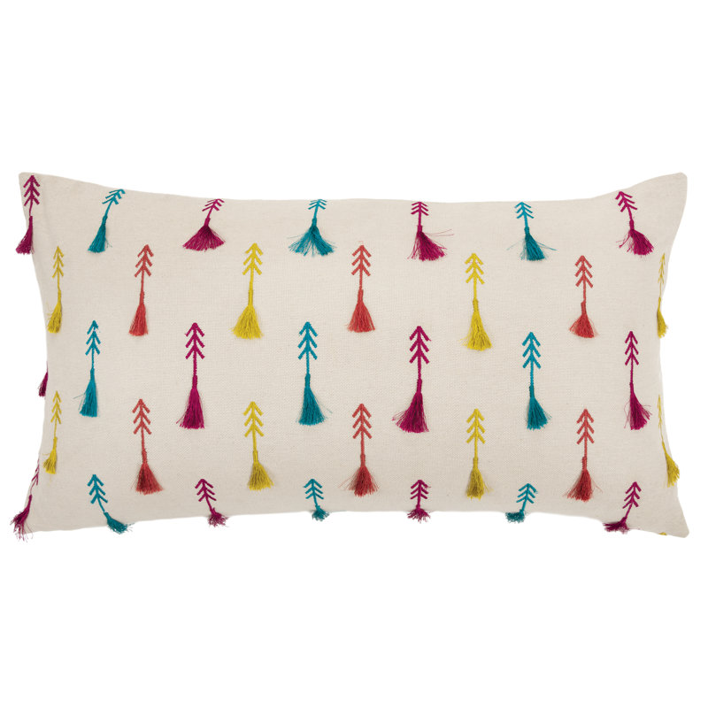 Rectangular Cotton Pillow Cover and Insert, Natural/Neon
