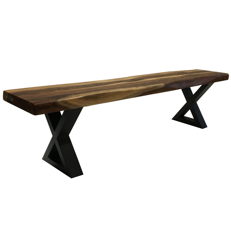 Banc en bois Freitas Sheesham, H 18 po x l 84 po x P 14 po, Brun / noir