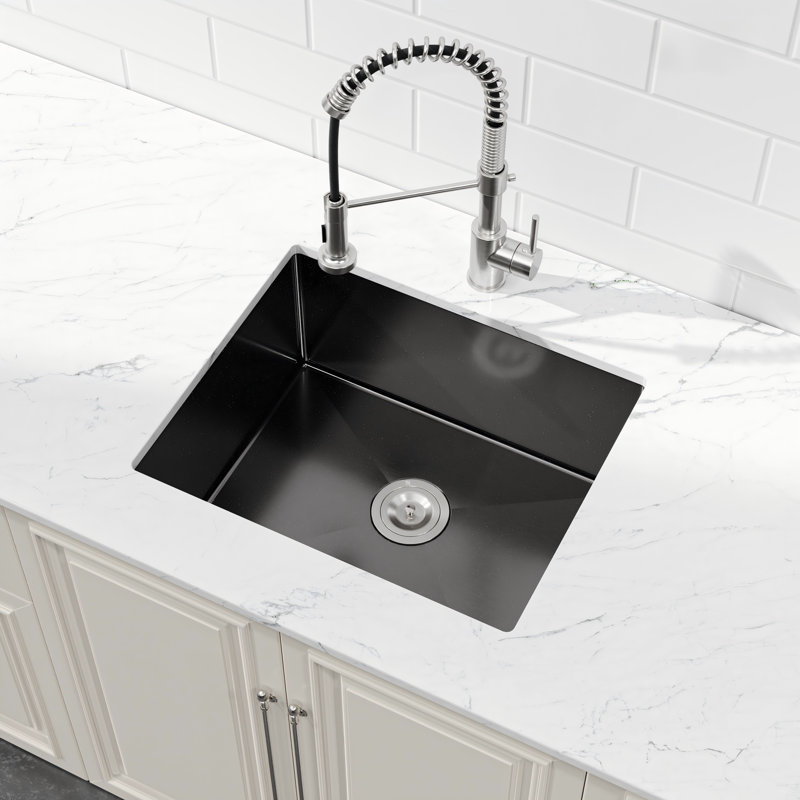 Évier de cuisine encastrable 23 po T304, Noir satiné