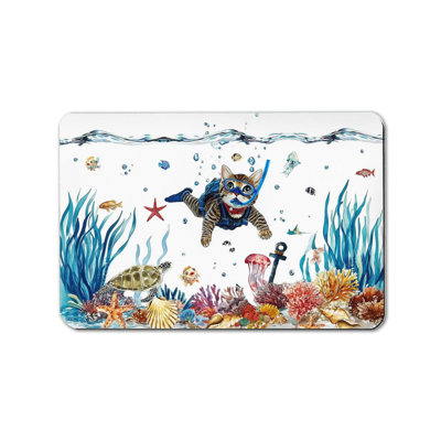 Soft Non Slip Underwater Scuba Cat Floor Rug 20Lx32W Bathroom Laundry Room Use