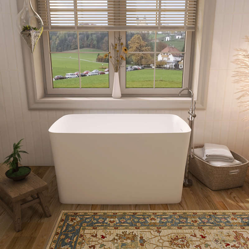 Baignoire profonde autoportante en pierre blanche 47 "pour appartements avec siège 47"