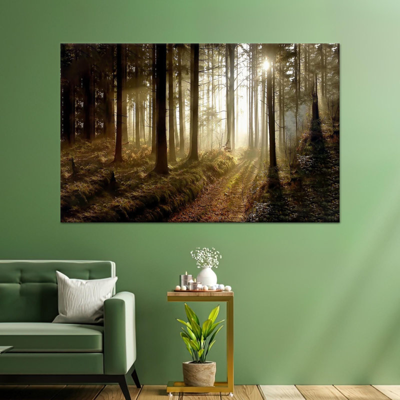 «Sunlight Forest», reproduction d'art sur toile, lumière dorée, art mural noir, 39,4 po H x 63,1 po l