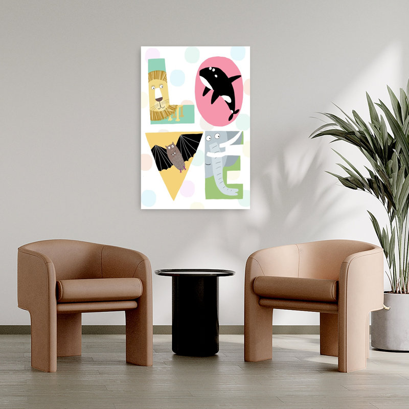 Animal Love Letters Contemporary Bat Elephant Lion Wall Art Print by Carla Daly - Wrapped Canvas Print, 91.44cm H x 60.96cm W