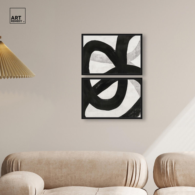 Infinite Loop I, ensemble de 2 toiles abstraites de luxe par Art Remedy, H 10 po x l 15 po, Noir