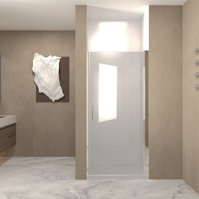25-24"X 72" Pivot Shower Door, Chrome Aluminum Frame, Half Frame ,1/4"(6Mm) Tempered Glass Explosion Proof Film
