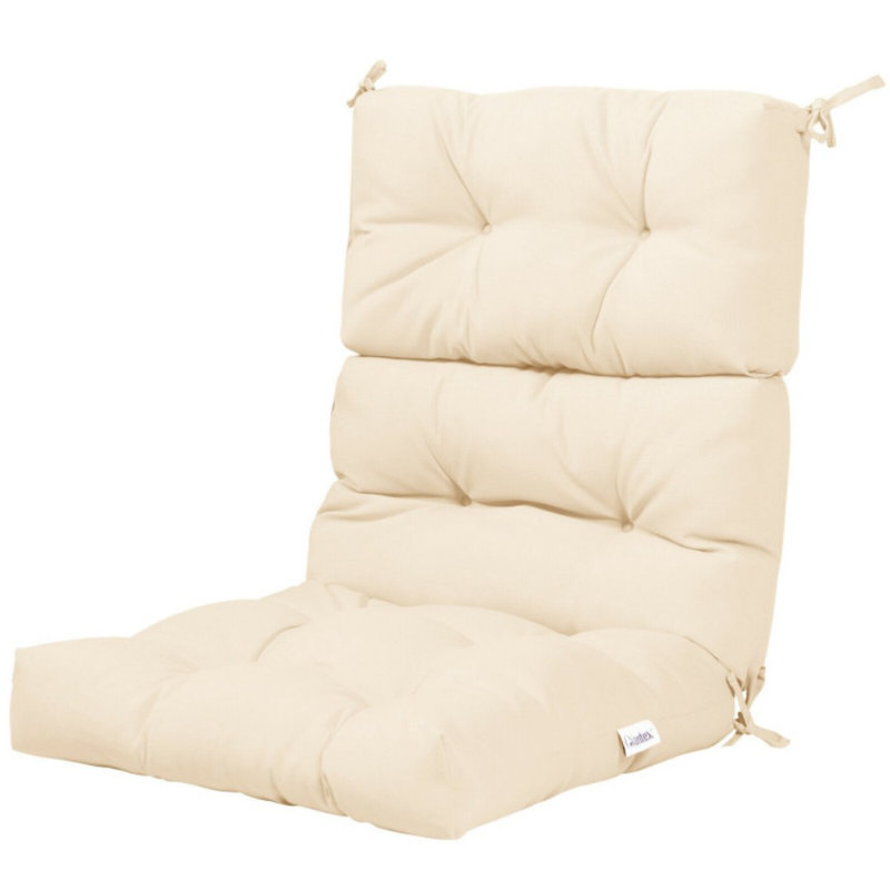 Tufted Patio High Back Chair Cushion With Non-Slip String Ties, Beige