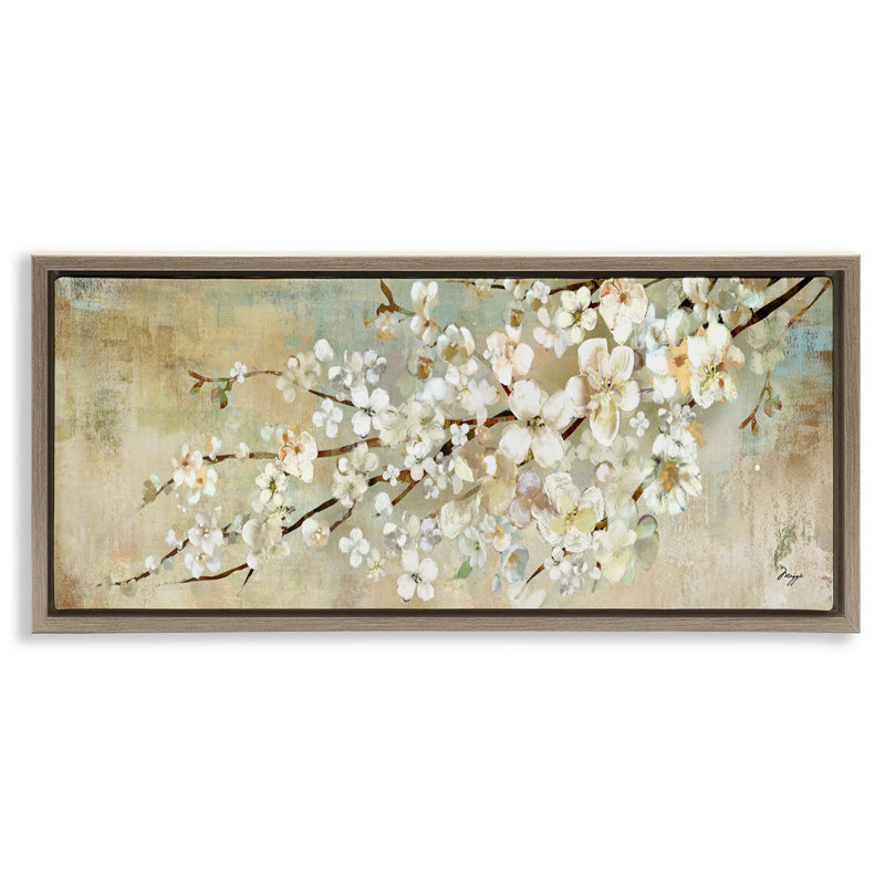 Peinture d'une branche d'arbre en fleurs, Cadre flottant orme Montalcino, H 11 po x l 25 po