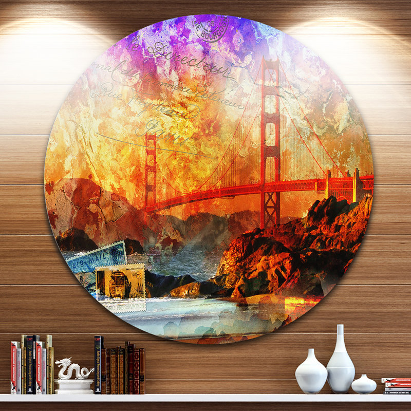 San Francisco Bridge - impression d'art graphique, H 23 po x l 23 po x P 1 po, Métal